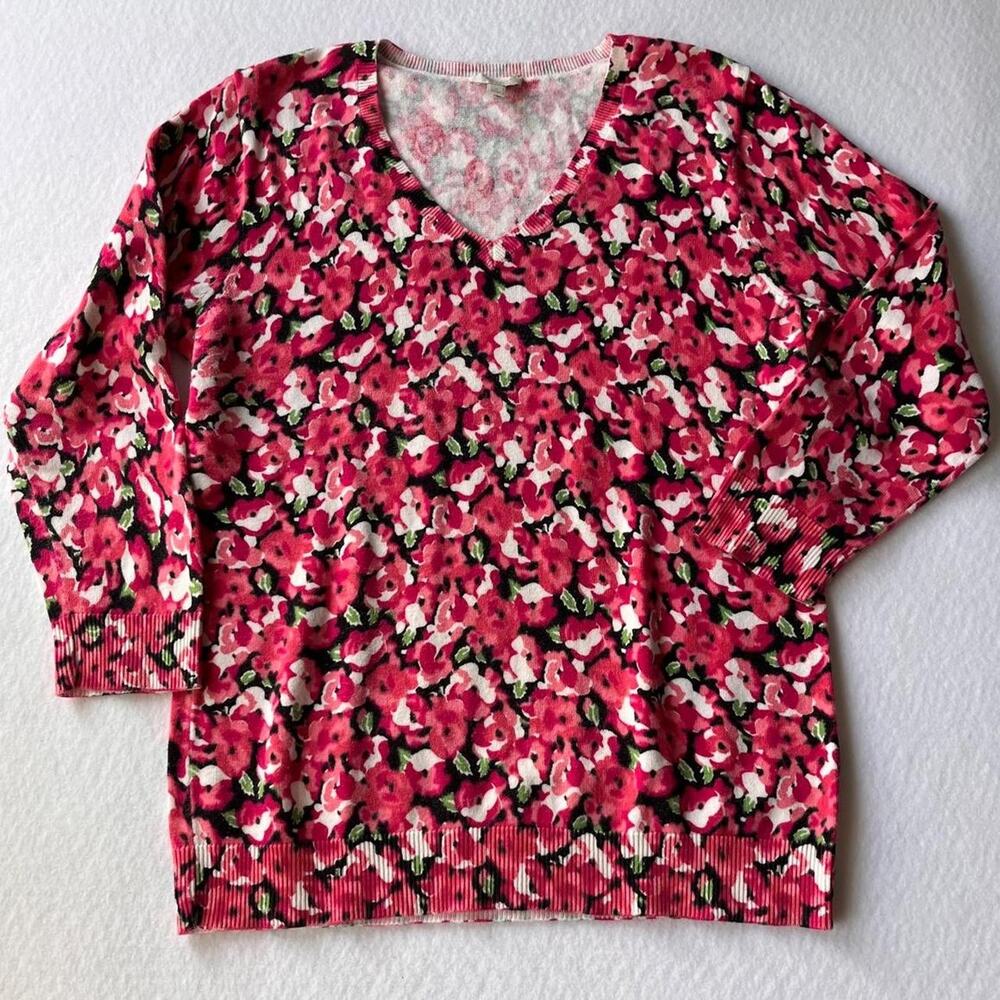90s grandmacore pink floral v neck sweater